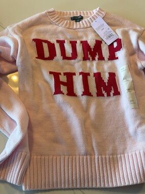 wild fable Pink Crewneck Sweater with Red Intarsia Slogan